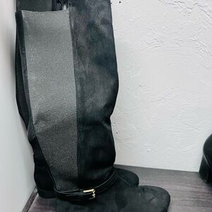 Black and Gray Knee-High Boots